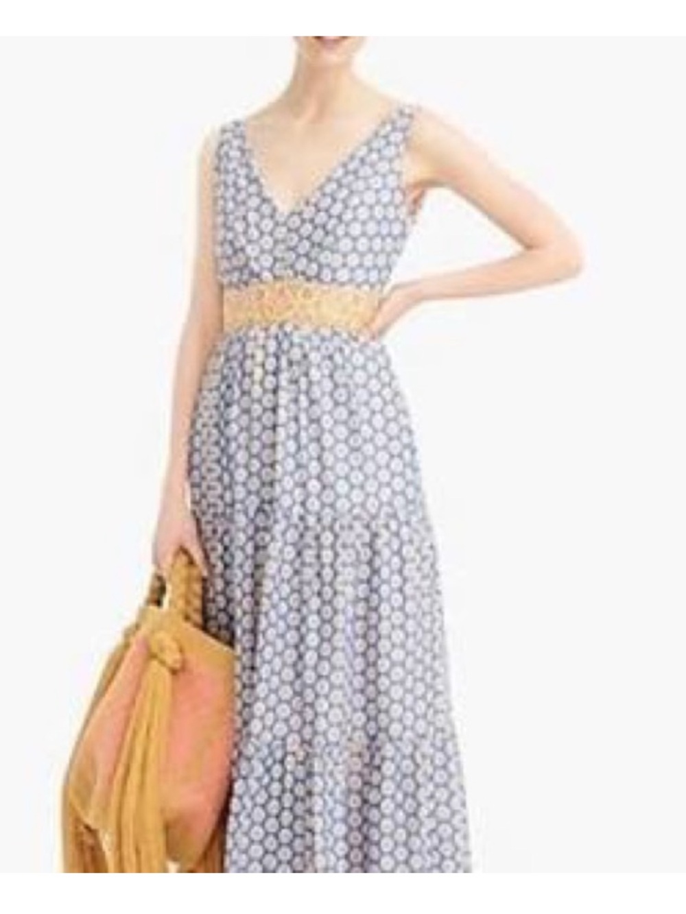 Point Sur (J. Crew) block print tiered maxi dress blue white yellow womens 4 - Picture 4 of 15